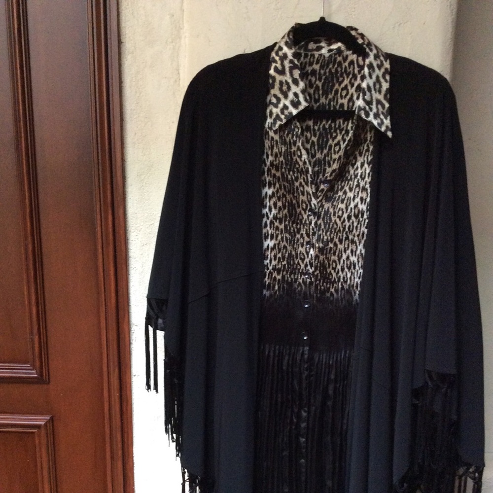 JOSEPH RIBKOFF BLACK FRINGED BLACK SHAWL